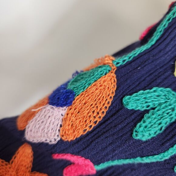 Soft Surroundings Banjara Embroidered Boho Peasant Blouse Navy Blue Size Small - Picture 13 of 15